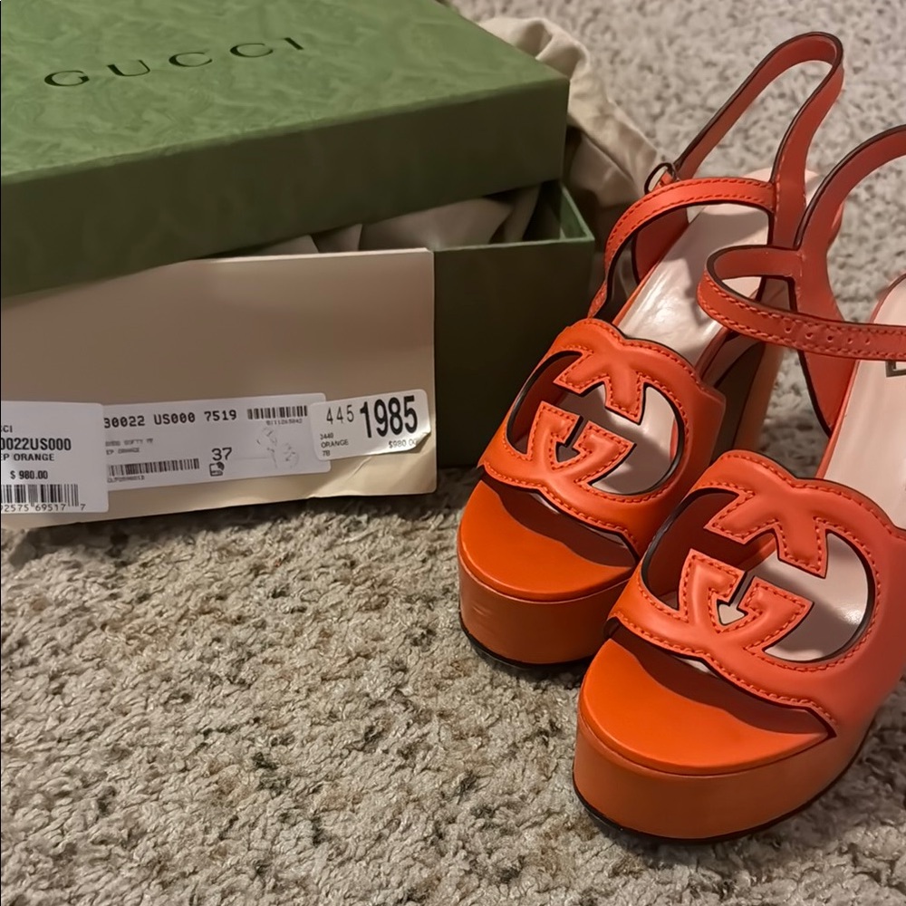 Gucci Orange Platform Sandals Interlocking G